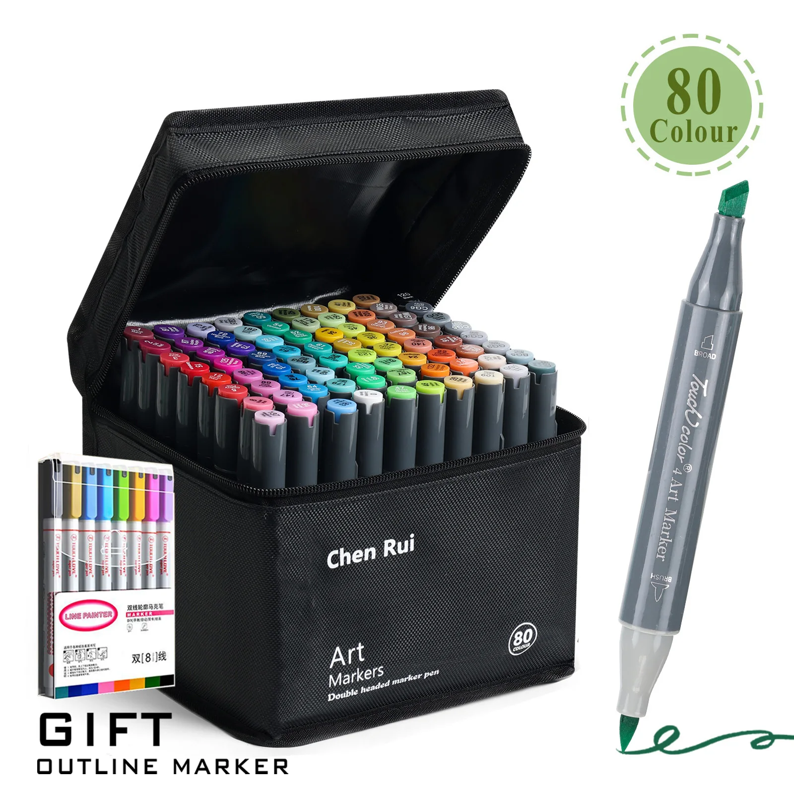 48/60/80/120 kleuren Dual Tip Brush & Beitel Permanente Art Marker Pennen met Basis & Omtrek Markers Tekenbenodigdheden Kit-Hervulbaar