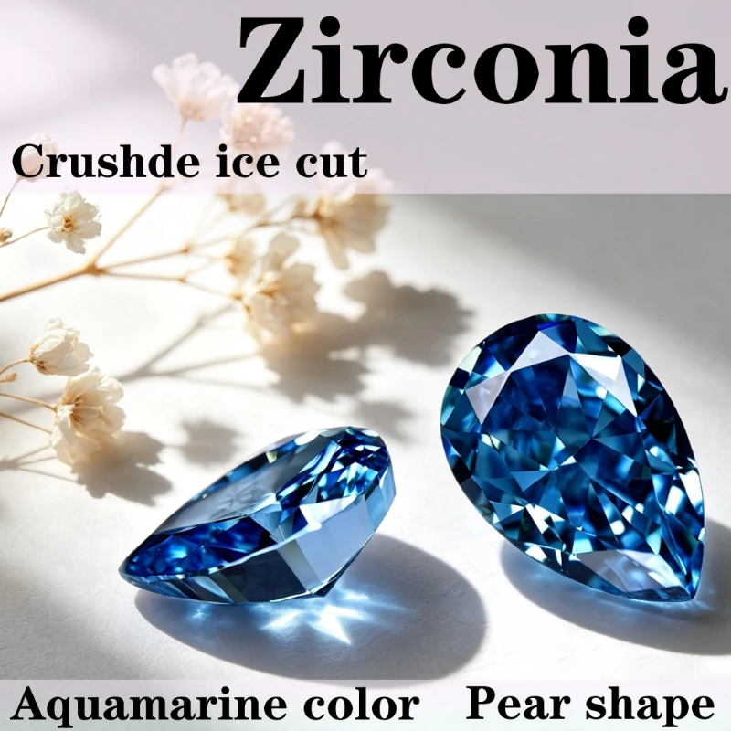 Kubischer Zirkonia Birnenform Künstlicher Zirkon Aquamarin-Farbe 5A+ Qualität CZ 4K-Schliff Crushed Ice Cut Hochkarätiger Diamant – Detail 1