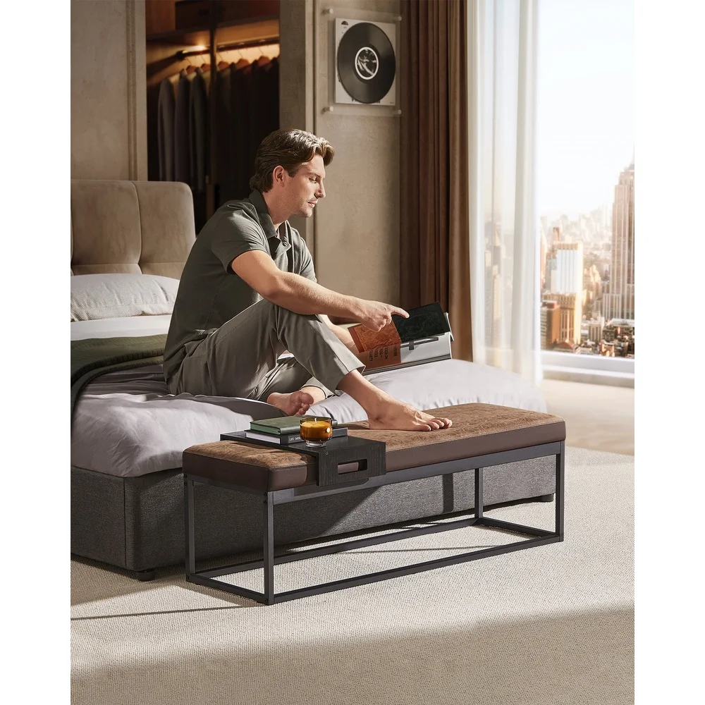 Multi-functional Ottoman Bench Footstool Coffee Table Shoe Bench with Reversible Top Tray Sturdy Steel Frame Indoor Use