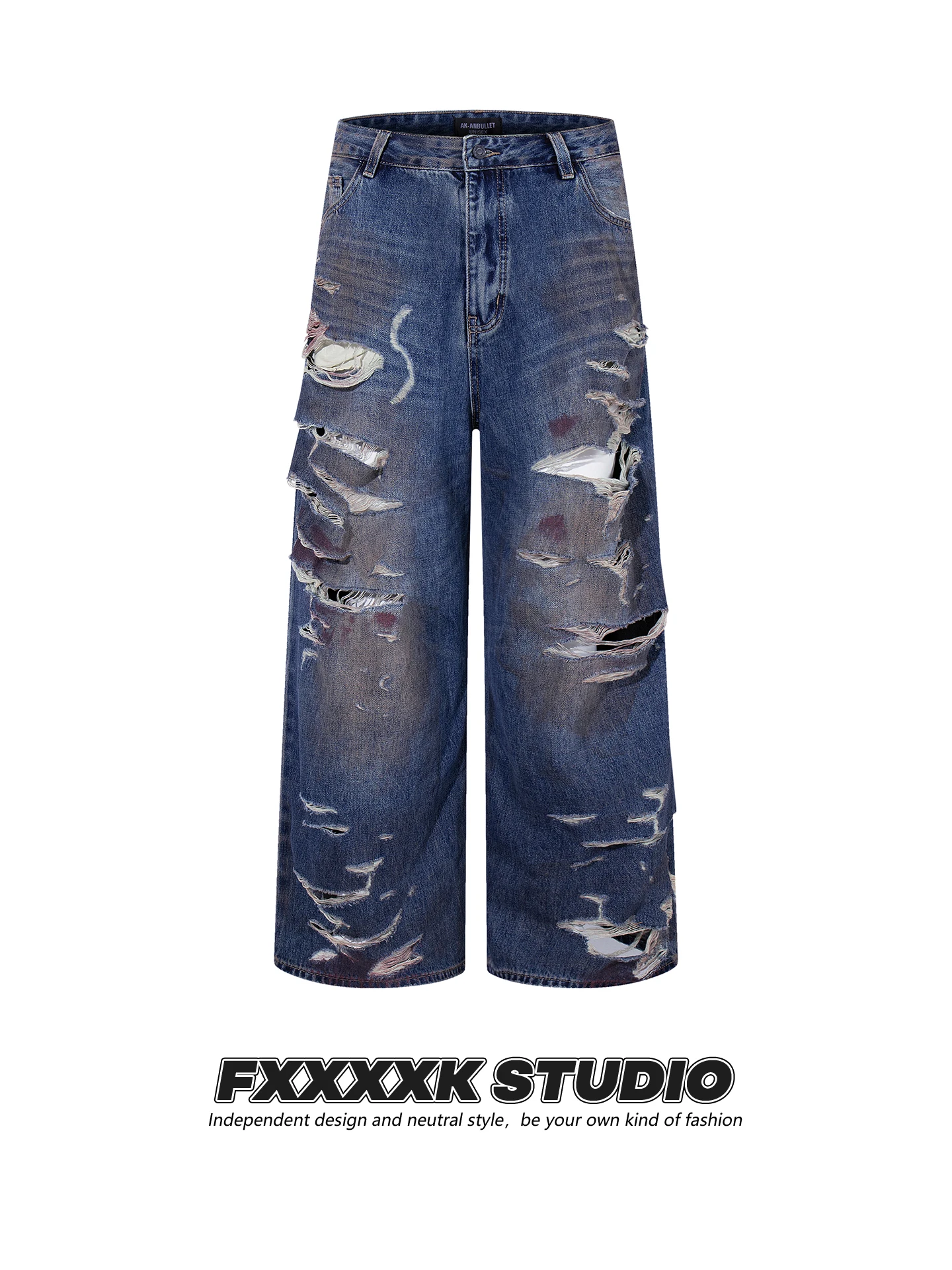 

Оригинальные свободные широкие брюки FXK High Street Personali Creative Destruction Sle Hole fiti Splaed Ink ex Trendy