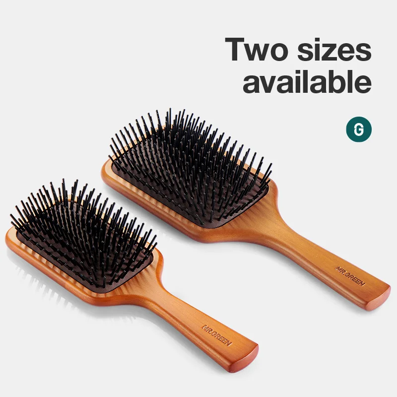 MR.GREEN Hair Brush Natural Maple Wide Board Massage Scalp Air Cushion Fine Tooth Comb For Curly Long Hair Women Men