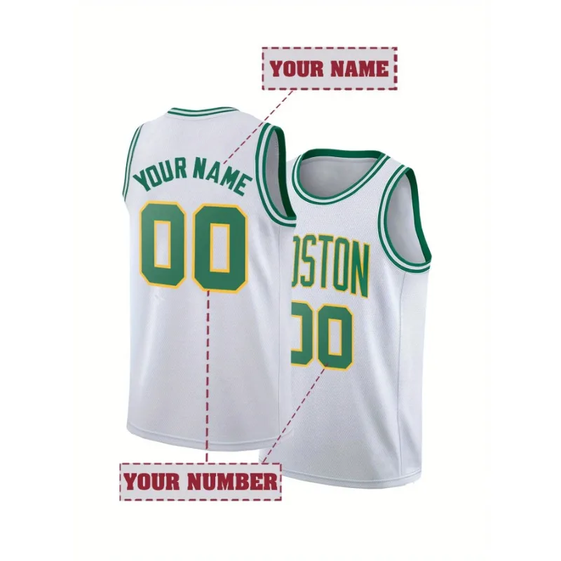 

Мужская баскетбольная майка с вышивкой и именем и номером по индивидуальному заказу, бостонский белый жилет без рукавов с круглым вырезом, мужская майка