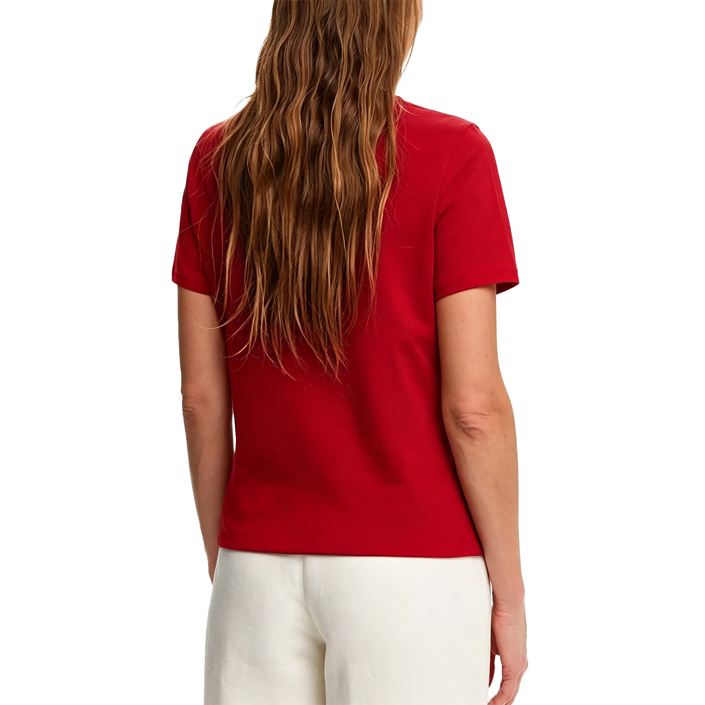 CH Damen-T-Shirt mit kurzen Ärmeln, schmale Passform, Rundhalsausschnitt, Buchstabenstickerei, atmungsaktive Baumwolle, Alltagstops – Detail 4