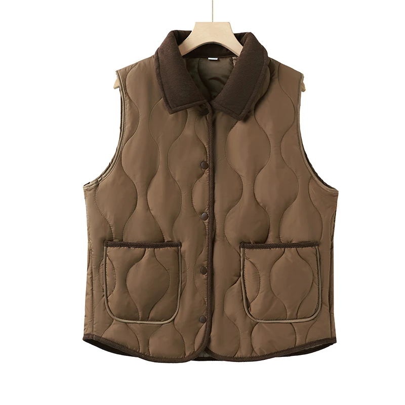 Women Autumn Winter Quilted Cotton Vest Sleeveless  Loose Padded Waistvest Single Breasted Casual Ultralight Portable Vest