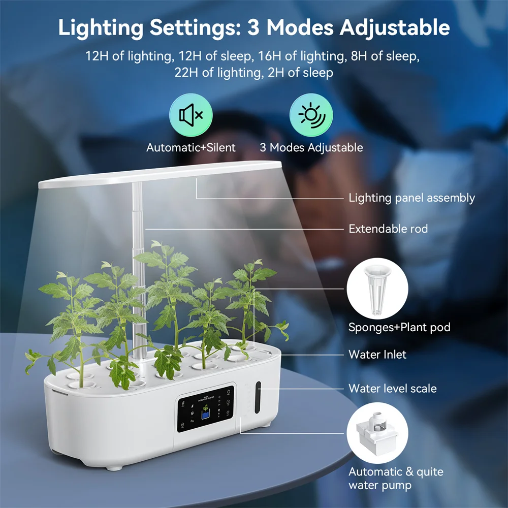 Plant Hydroponics System Growing Indoor Garden LED Light Smart Planting Machine Self Watering Indoor Home Gardening Planter