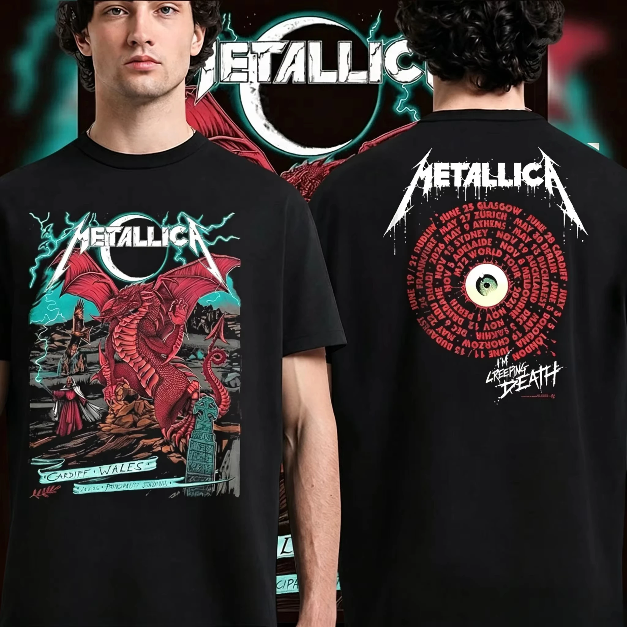 Y2k Sale Metallica M72 World Tour 2026 Cardiff T-Shirt für Herren und Damen, Sommer-Baumwollkleidung, modisch, kurz – Detail 5