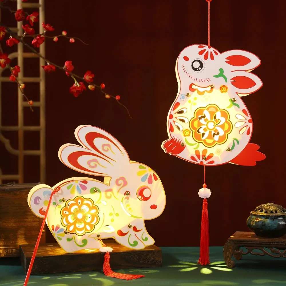 

Cartoon Mid-Autumn Festival Lantern Antique Ancient Rabbit Flower Lantern Traditional Chinese Style Lantern DIY Material Package
