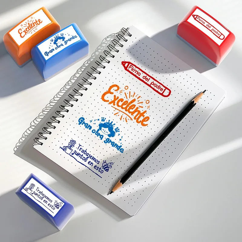 5/8Pcs Parent Signature Teacher Auto-Refilling Stamp Set Homework Teacher Supplies With Storage Tray Graded Classroom Stamps