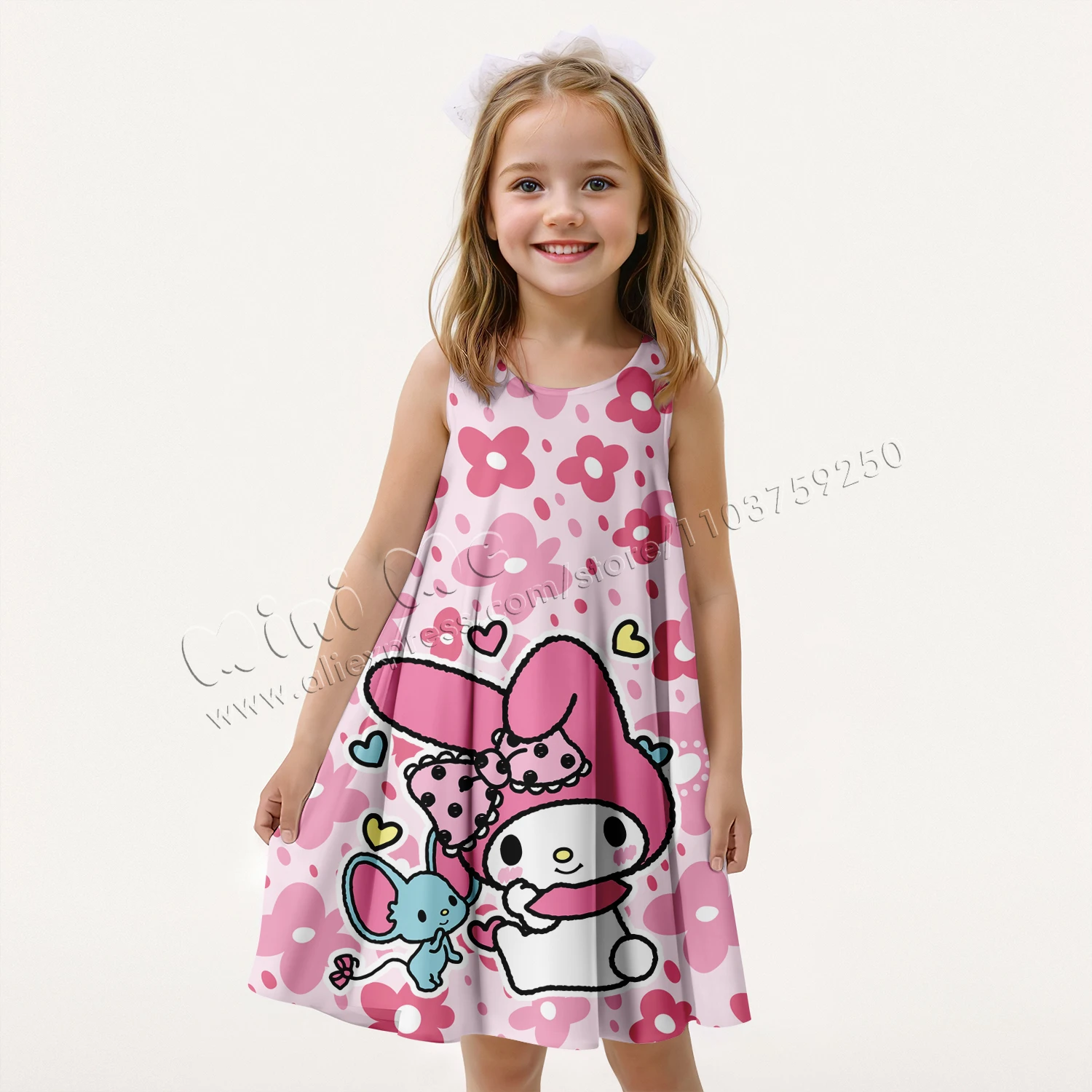 

MINISO Authorized Hello Kitty Sequins 3d Printing Girls' Dresses Girls' Dress Girl Kid's Dress 2024 Kids Clothes Girl Children