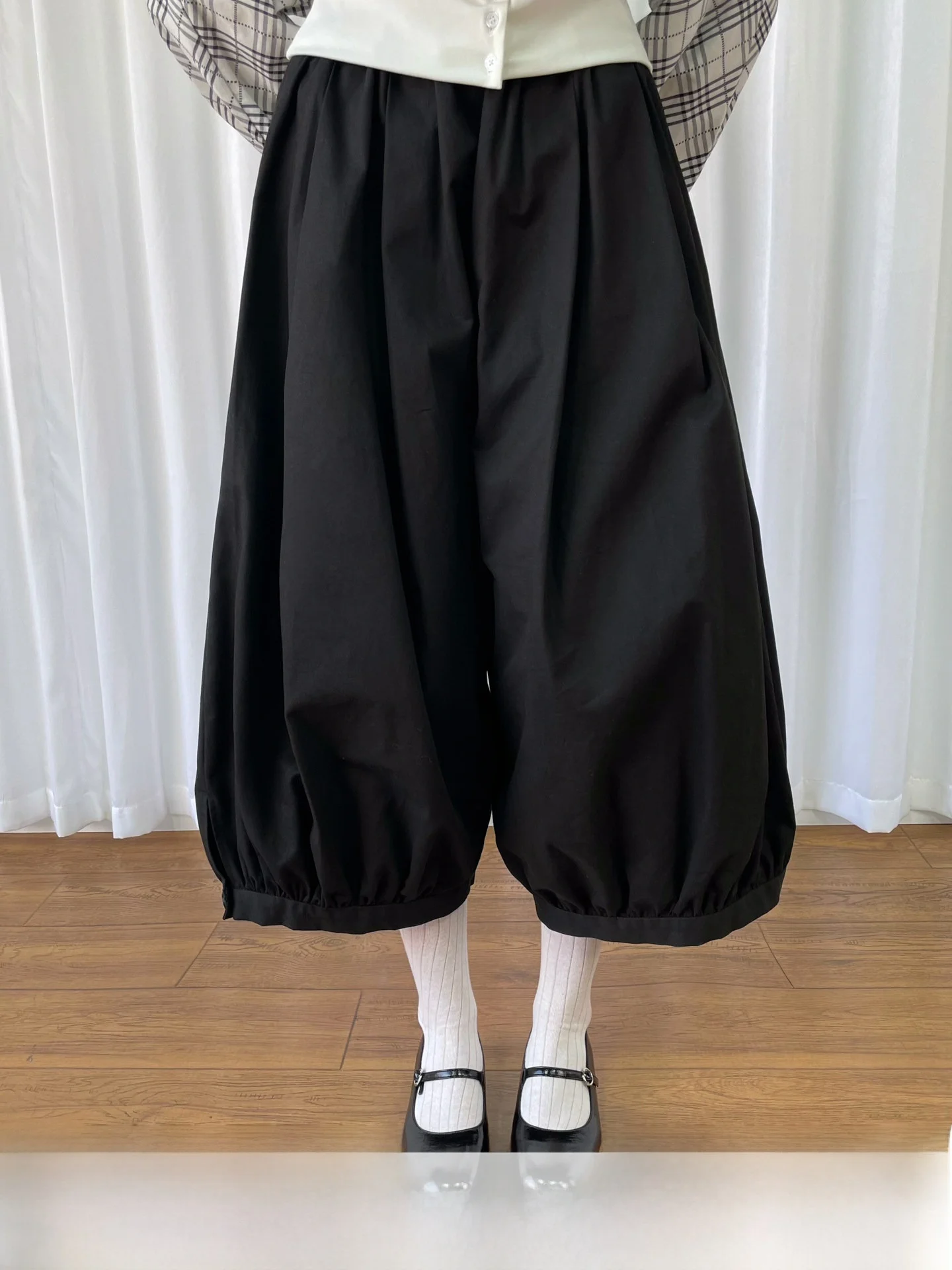 

Loosefit Black Wideleg Suit Pants Women's Versatile Lantern Long Trousers Japanese Style Casual Cotton Ladies Trousers