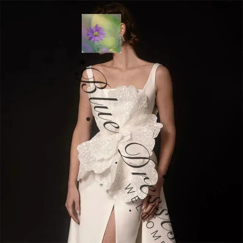 ชุดราตรีคอเหลี่ยมสำหรับผู้หญิง ดีไซน์หรูหรา ทรงเอไลน์ ประดับดอกไม้ สำหรับงานแต่งงาน งานเลี้ยง และงานพิธีการ