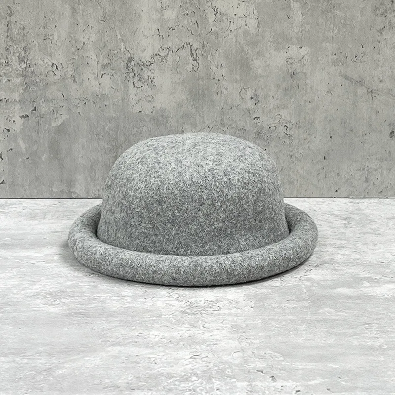 Women Winter Hat Wool Cap Vintage Bucket Bowler Hat Round Brim Warm Hat