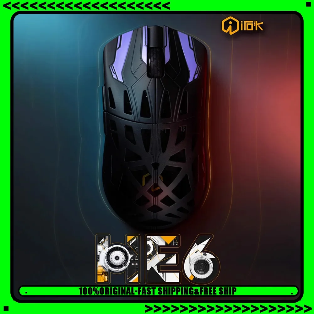 IROK HE6 Ultra Mouse Tri Mode Mouse Paw3950 Wireless 8000Hz Carbon Fibre Lightweight Gaming Mice For Valorant CS2 PC Accesssory