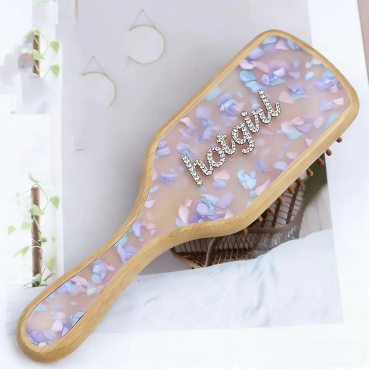 Handmade custom DIY English letter name Air cushion Comb Airbag Massage Anti static Wooden Headwear Accessories Hand Gift