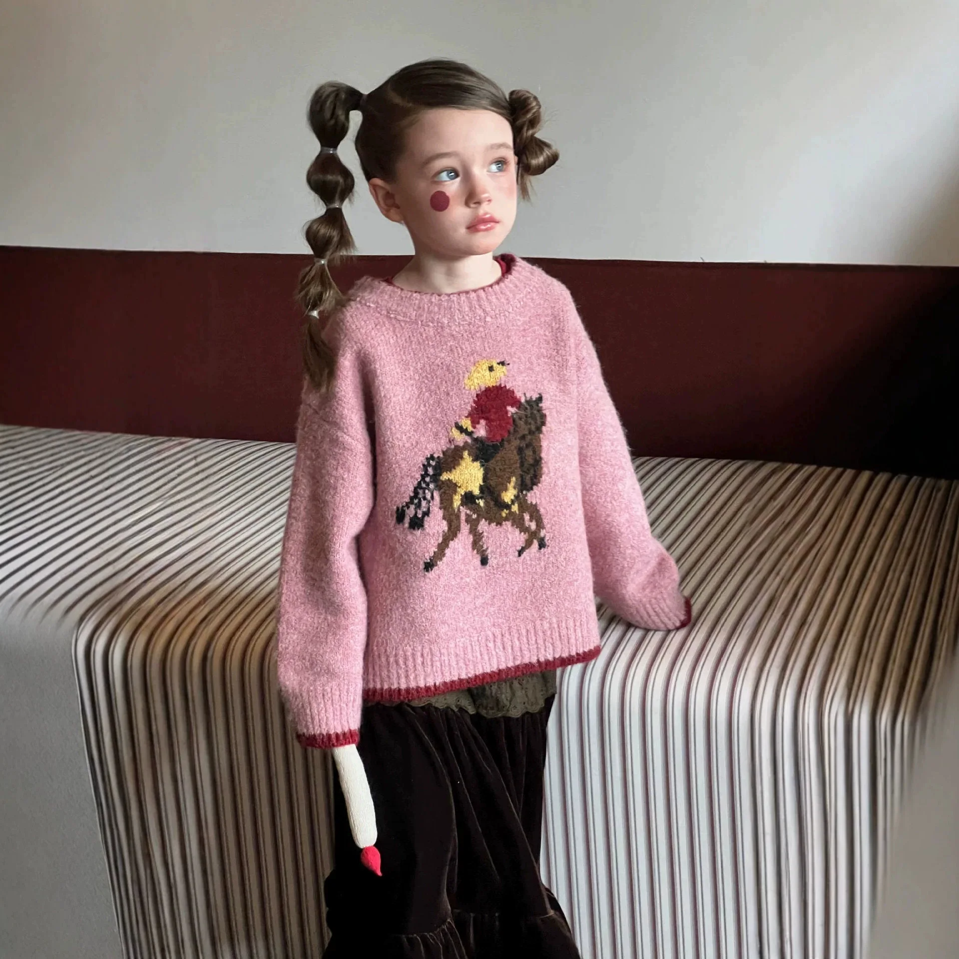 Children's 2026 Autumn and Winter New Niche Design Loose and Casual Style Jacquard Pullover Sweater Girls' Stylish Top