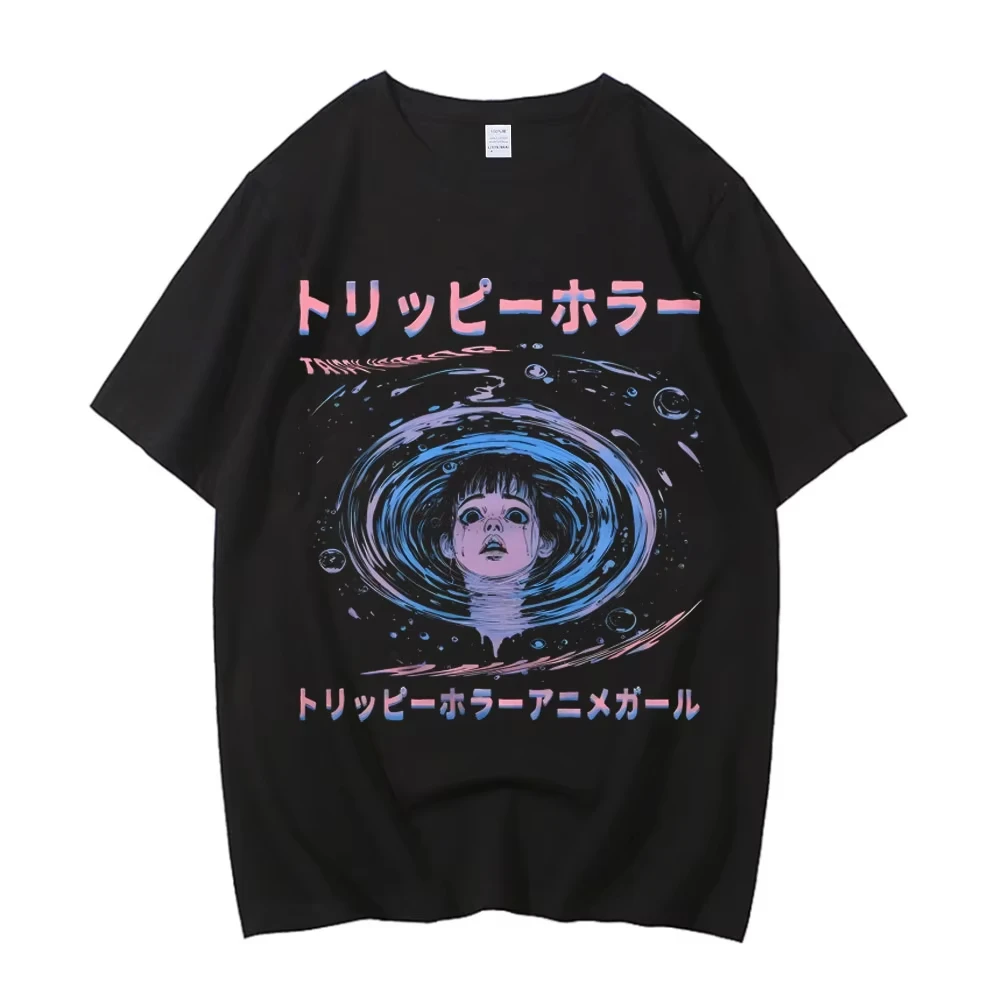 Junji Ito T-Shirt für Männer Punk Hip-Hop Tees Hochwertige Baumwolle Lässiges Anime-Grafik Unisex Kurzarm Sommer Streetwear Horror – Detail 3
