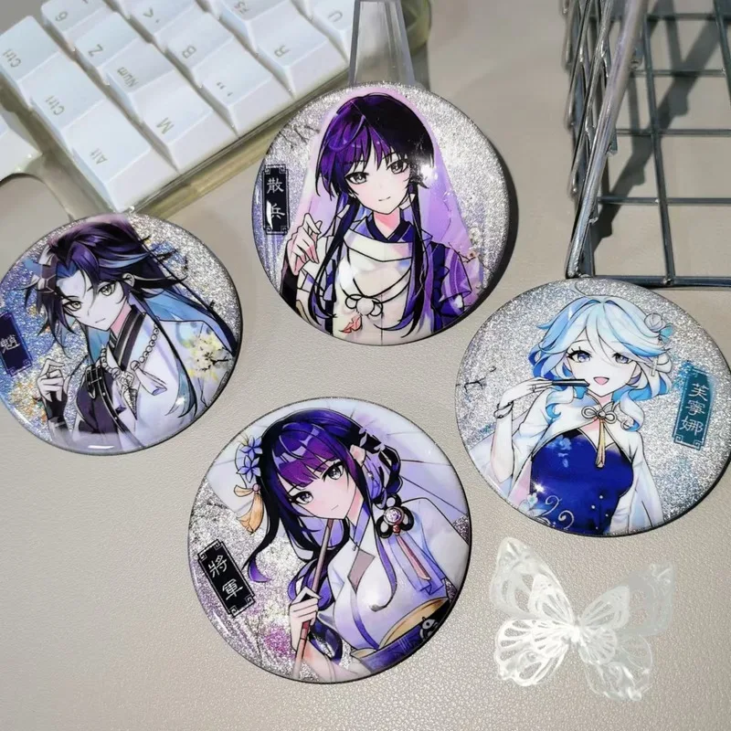 

Винтажный значок Genshin Impact с двойным блеском и серебряными блестками: Фурина, Скарамуш, Сяо, Хутао, Чжун Ли. Аниме-брошь для фанатов.