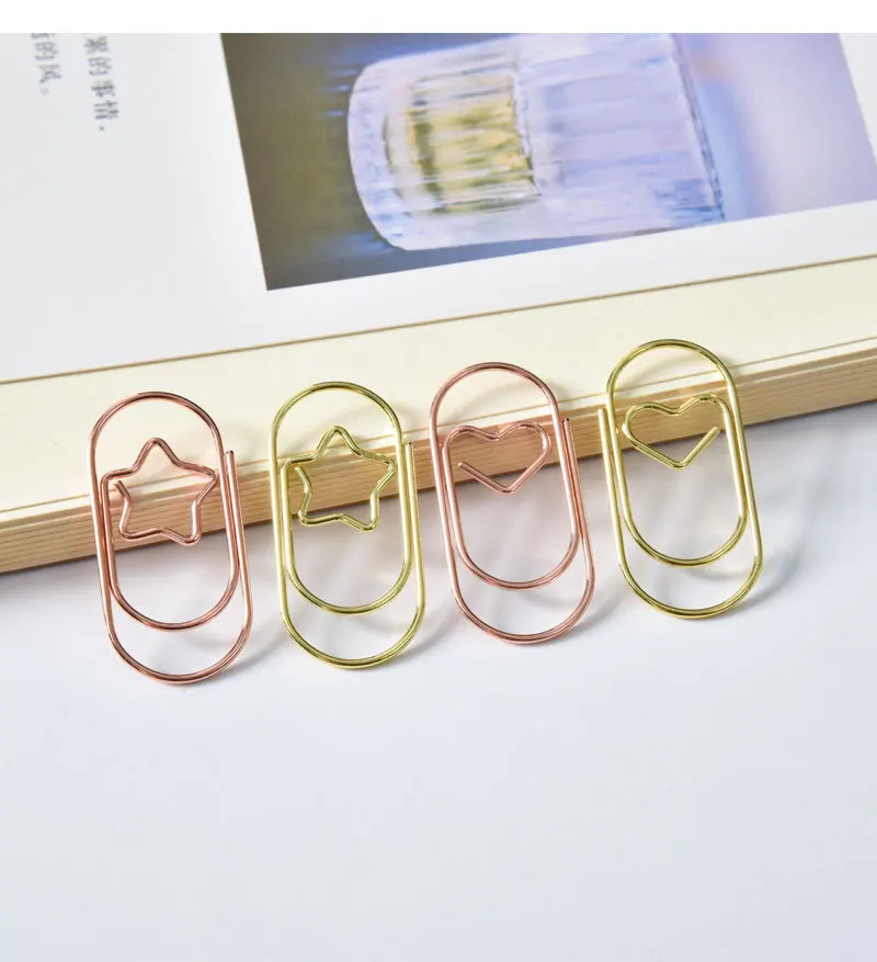 50PCS Metal Paper Clips Mini Heart Gold Rose Gold Color Bookmark Binder Patchwork Clip Office School Accessorie