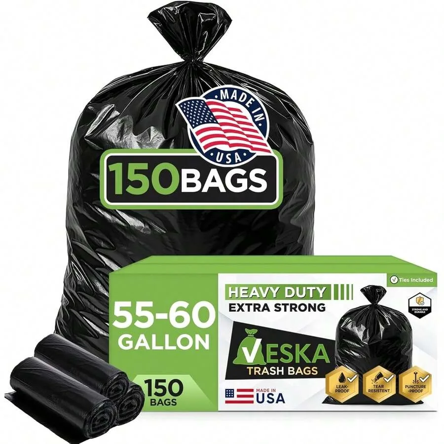 

55-60 Gallon Trash Bags Heavy Duty MegaValue Pa 150 COUNT Lar Bla Garba Bags Outdoor Trash Can Liners For Lawn, Leaf And Househ