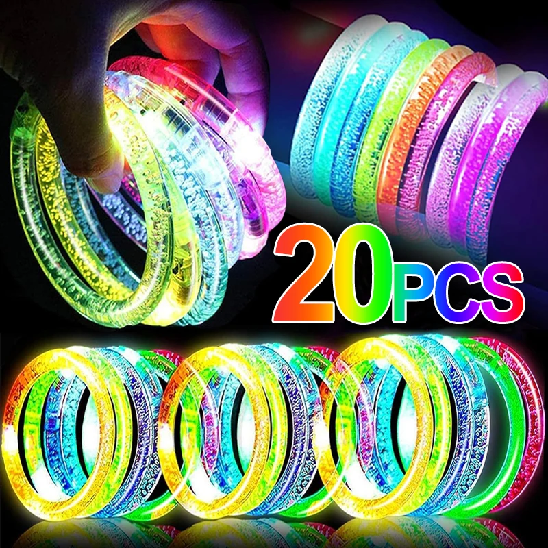 20/5Pcs Glow Sticks Bracelets Glow in The Dark Flashing Light Up Toys Christmas Wedding Party Supplies LED Luminous Bracelets