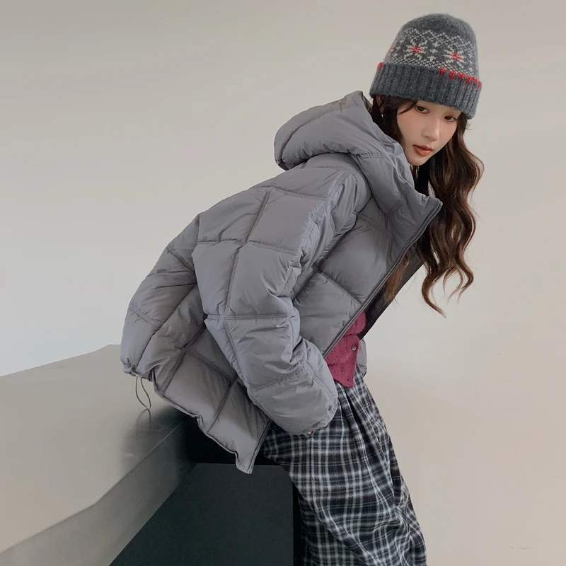 الخريف الشتاء كبيرة الحجم فضفاضة قصيرة سترات المرأة سميكة أسفل القطن مبطن فقاعة معطف 2025 جديد مقنعين طويلة الأكمام سترة منفوخة #4