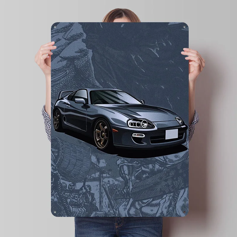 Sports Sports With Manga Background Car Tinplate Poster Custom Wall Art Vintage Metal Signs Retro Tin Plaque for Man Cave Decor