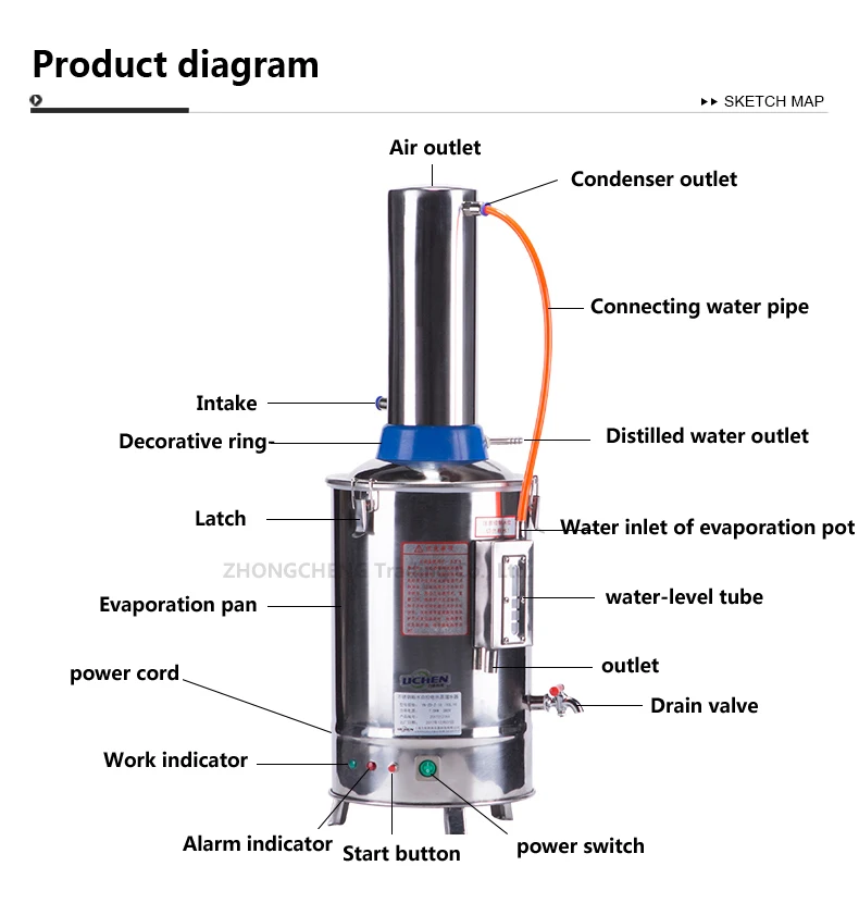 Stainless Steel Electric Heating Distilled Water Dispenser 5L/10L water cut off self-control distilled water machine