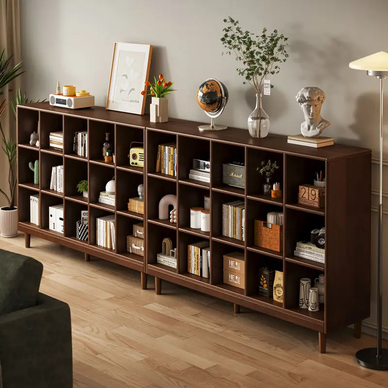 

All solid wood bookshelf, walnut color, plaid cabinet, shelf, floor-to-ceiling living room, low cabinet, cabinet, locker, integr