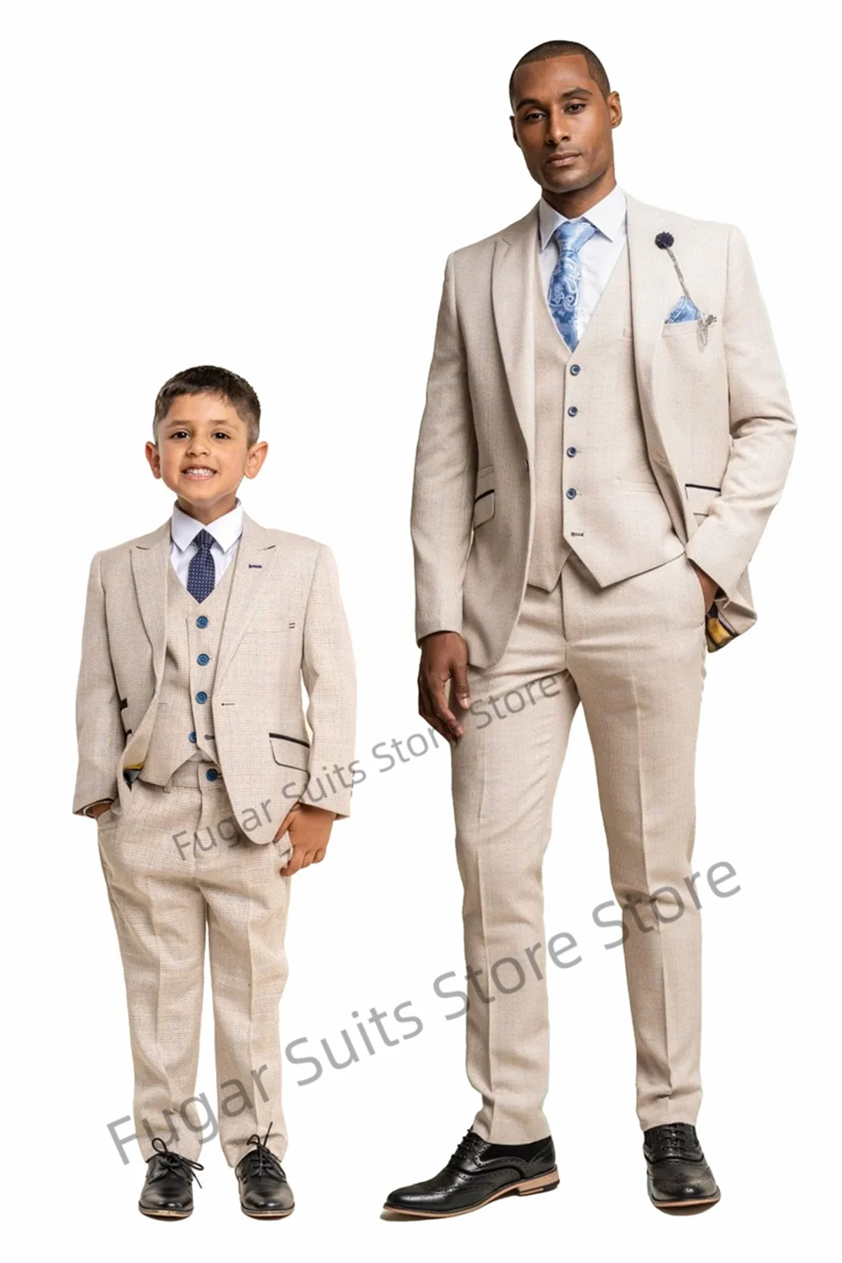 Elegant Beige Wedding Suit for Men Slim Fit Peak Lapel Formal Groom Tuxedo Prom 3 Pieces Sets Casual Male Blazer Costume Homme