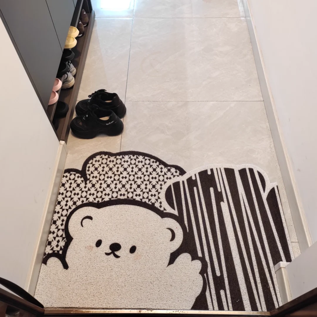 

Cute Bear Doormat Outdoor Cartoon Welcome Mat Non-Slip PVC Door Mat for Front Door Children's Bedroom Black White Carpet Rug