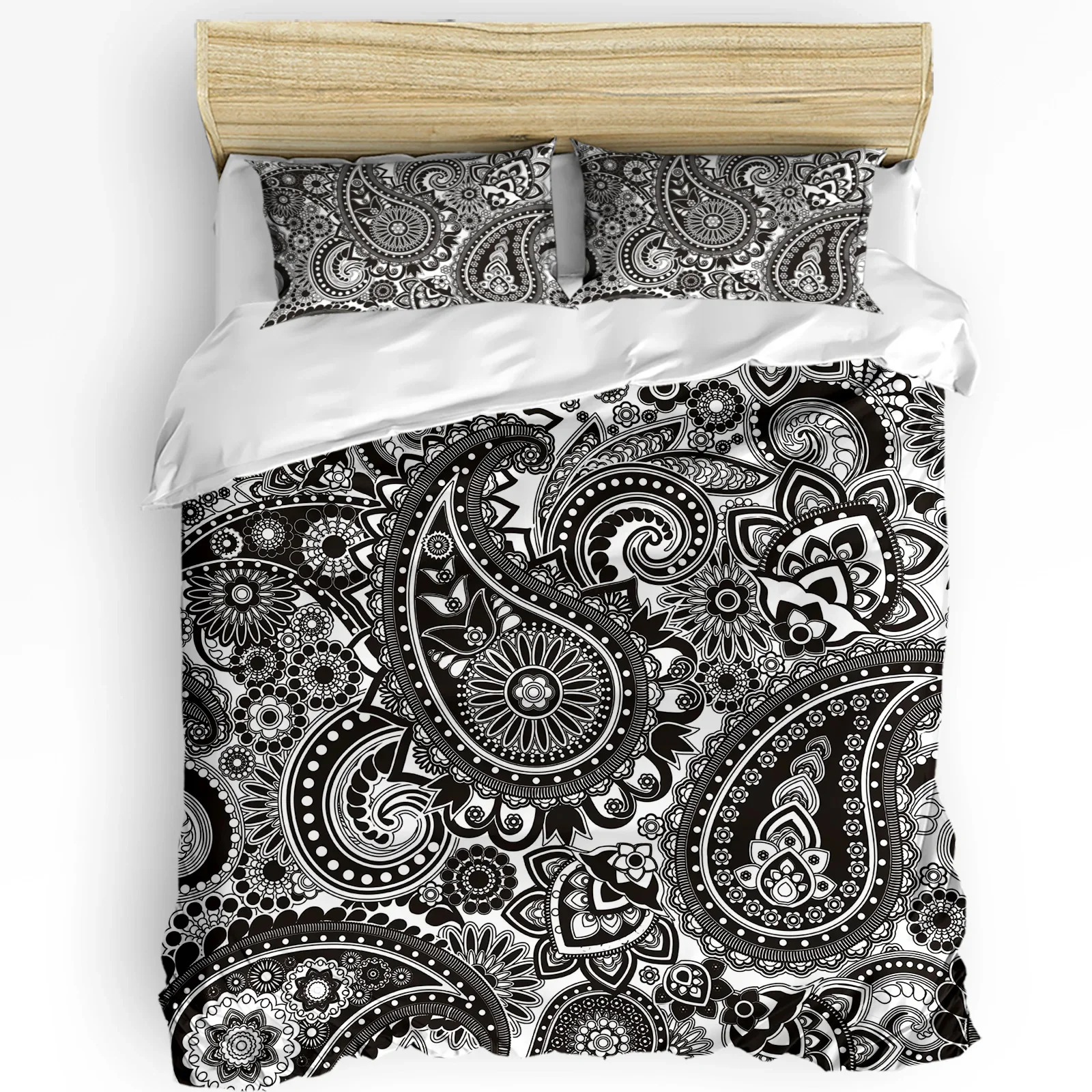 

Black White Paisley Flower Duvet Cover Bed Bedding Set Home Textile Quilt Cover Pillowcases Bedroom Double Bedding Set No Sheet