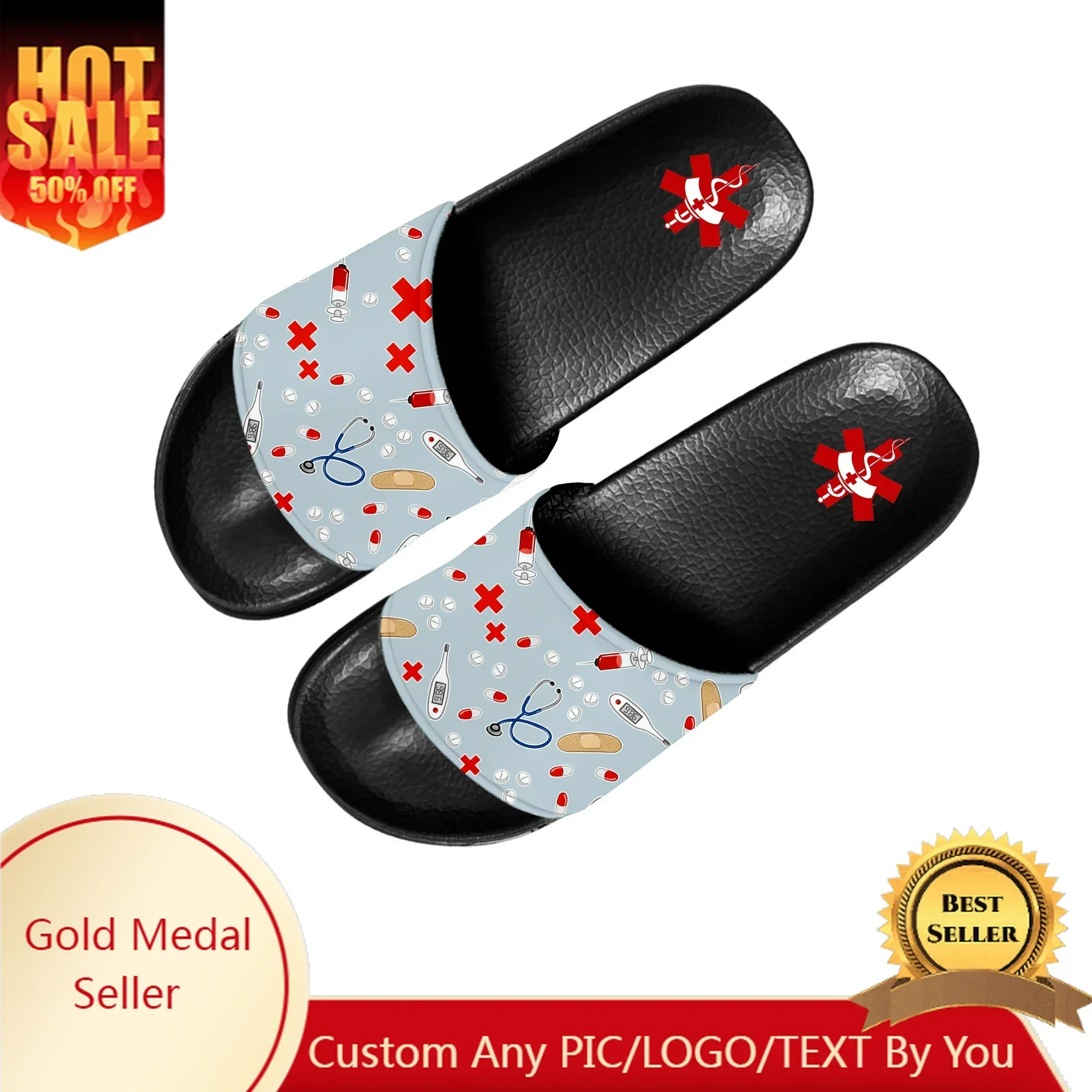 Nurse Heart Slippers Home Water Shoes Men Women Teenagers Bathroom Beach Pool Sandals Custom Made Summer Slipper