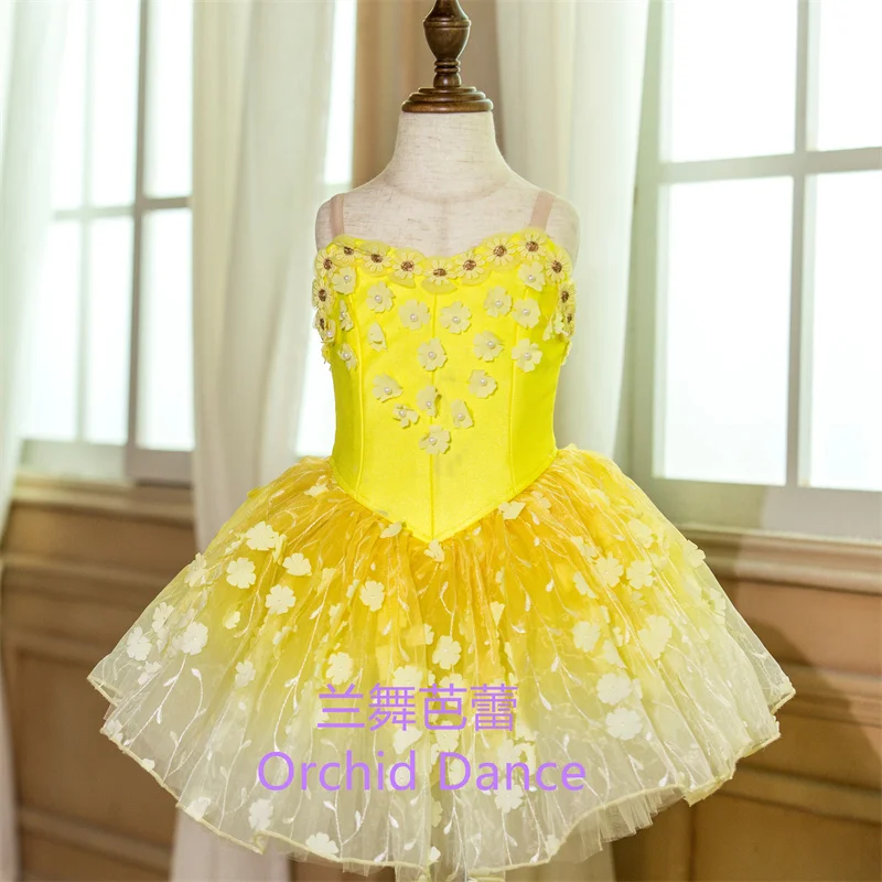 

Elegent Kids Girls Custom Size Custom Color Pre-professional Performance Wear Yellow Romantic Ballet Tutu Dress