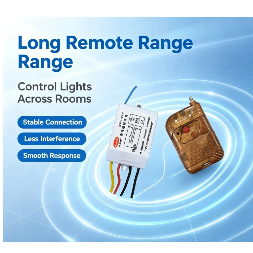 220V RF Wireless Light Switch Controller For LED Ceiling Lamp 80M Range Wall Mountable Receiver Compatible With Home Systems