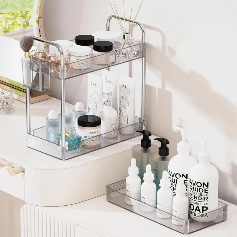 Storage Rolling Cart 3 Tier Acrylic Bathroom Cart Organizer, Mobile Shelving Unit Laundry Room Organization Multifunction Utilit