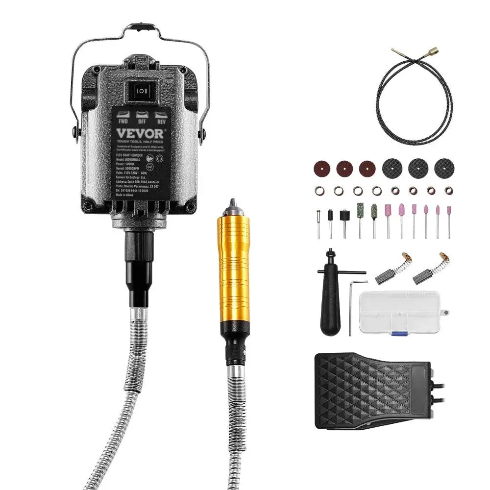 

High Power Flex Shaft Grinder 1000W 30000 RPM With Foot Pedal Control 31 Piece Accessories Included