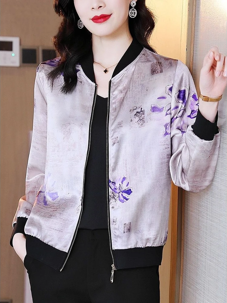 Abrigos de aviador de béisbol para mujer con cremallera primavera otoño estampado chaquetas Bomber holgadas para mujer Casual manga larga moda de estilo coreano