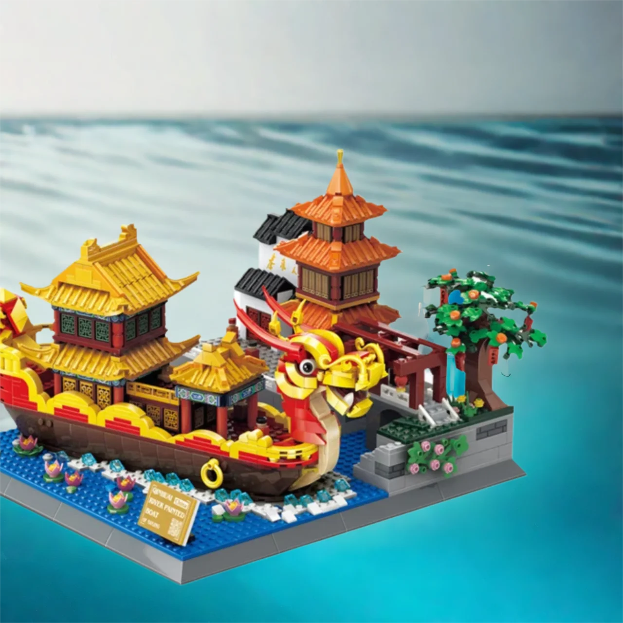 Kreative Schiff Baustein China Nanjing Qinhuai Fluss Malerei Boot Bau Ziegel Modell Sets Pädagogisches Spielzeug Für Geschenke