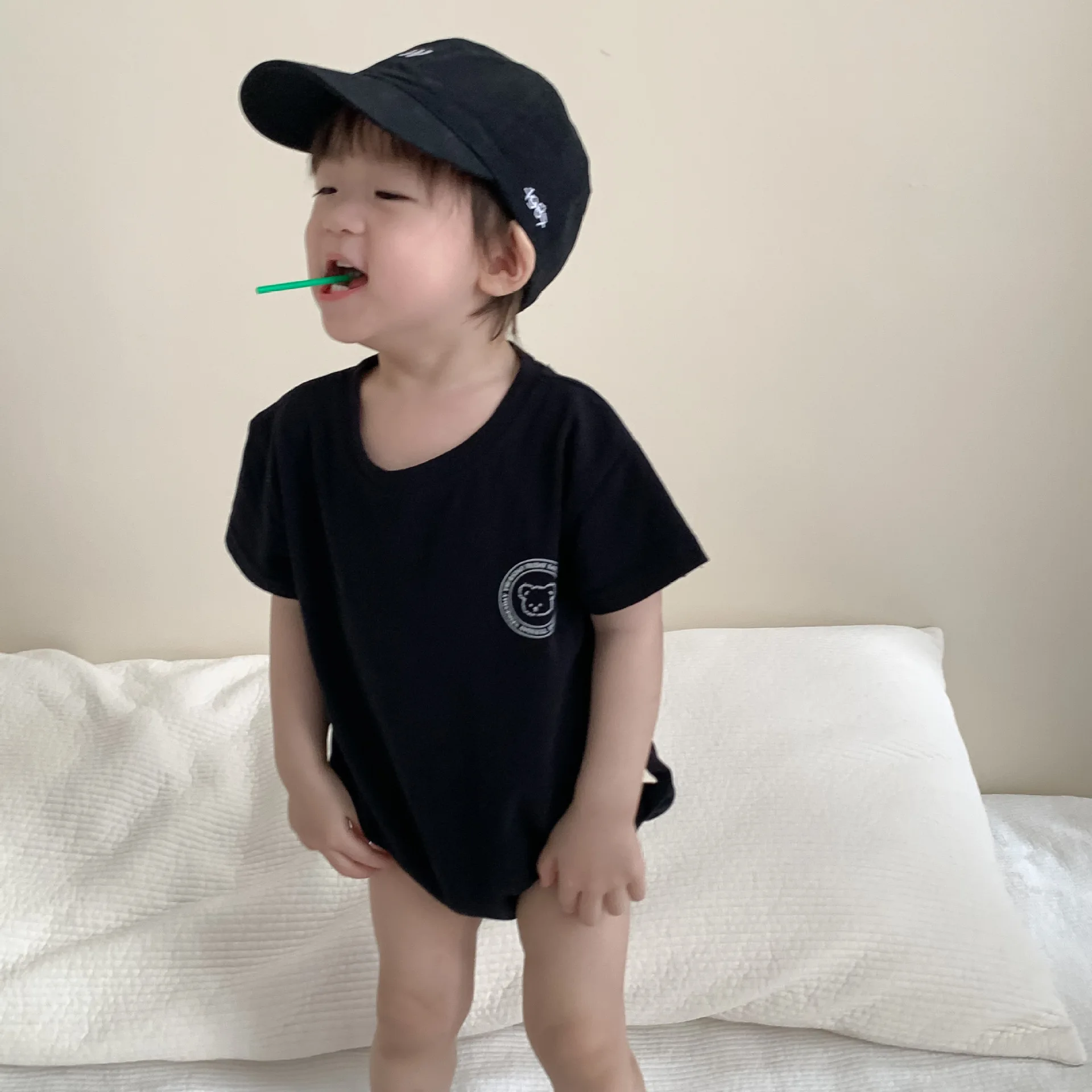 Baby Triangle Crawl Korean Children's Clothing 2024 Summer New Product Baby Bodysuit Boys' Summer Clothing