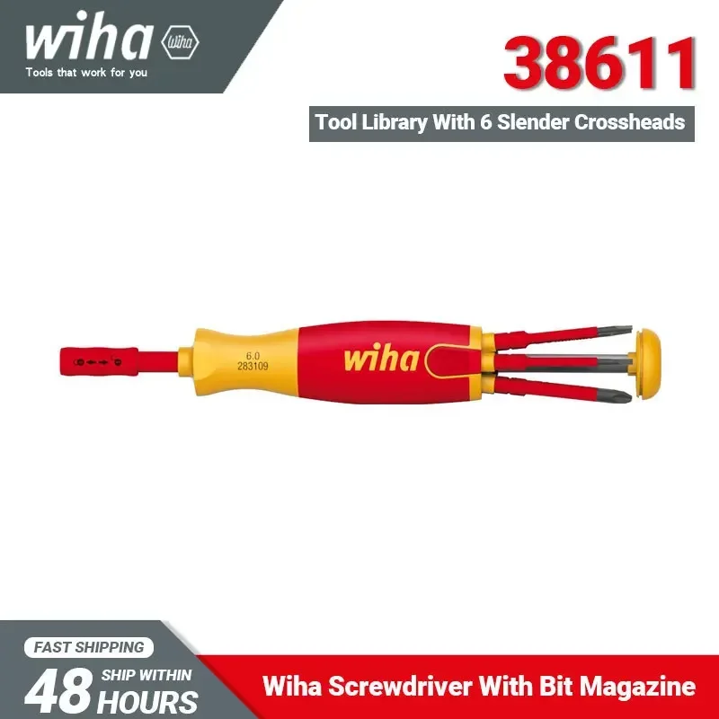 

Wiha 6-In-1 1000V Insulated Electrician Screwdriver with Bit Magazine LiftUp Screwdriver with 6 SlimBits 166 Grams 38611