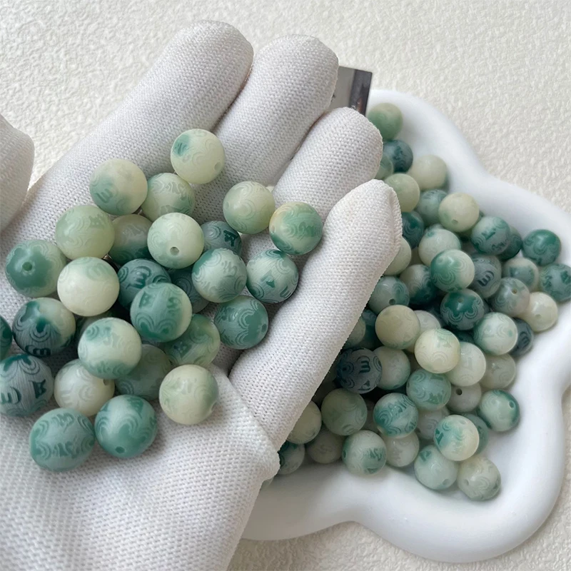 10Pcs Natural Bodhi Root Round Beads Carved Six-character Mantra Buddhist Bead DIY Beaded Bracelet Lucky Jewelry Accessories image 2