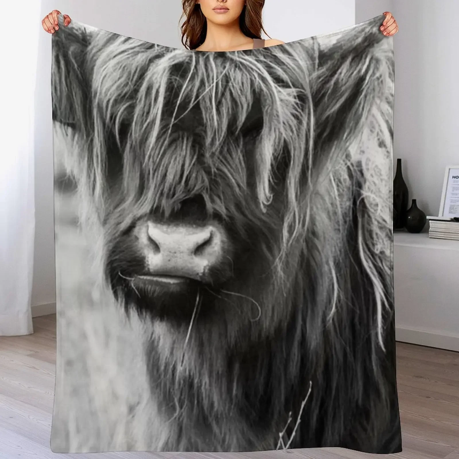 

Highland Cow Portait, black and white Throw Blanket Soft sofa bed Sofa Quilt anime Blankets