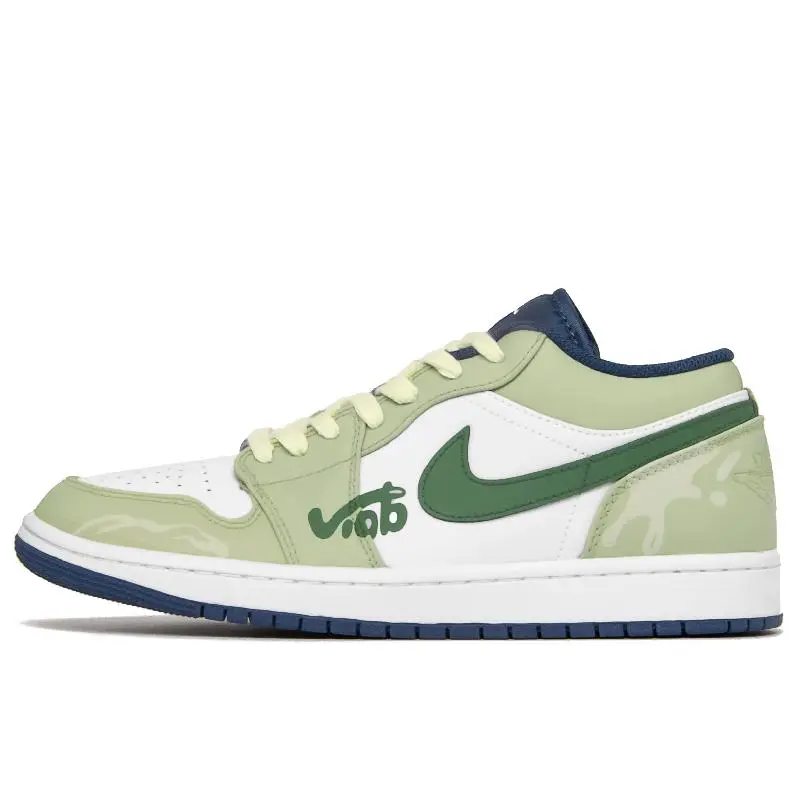 【Customize】Air Jordan 1 Vintage Basketball Shoes Men Low-top White/green Sneakers shoes 553558-414