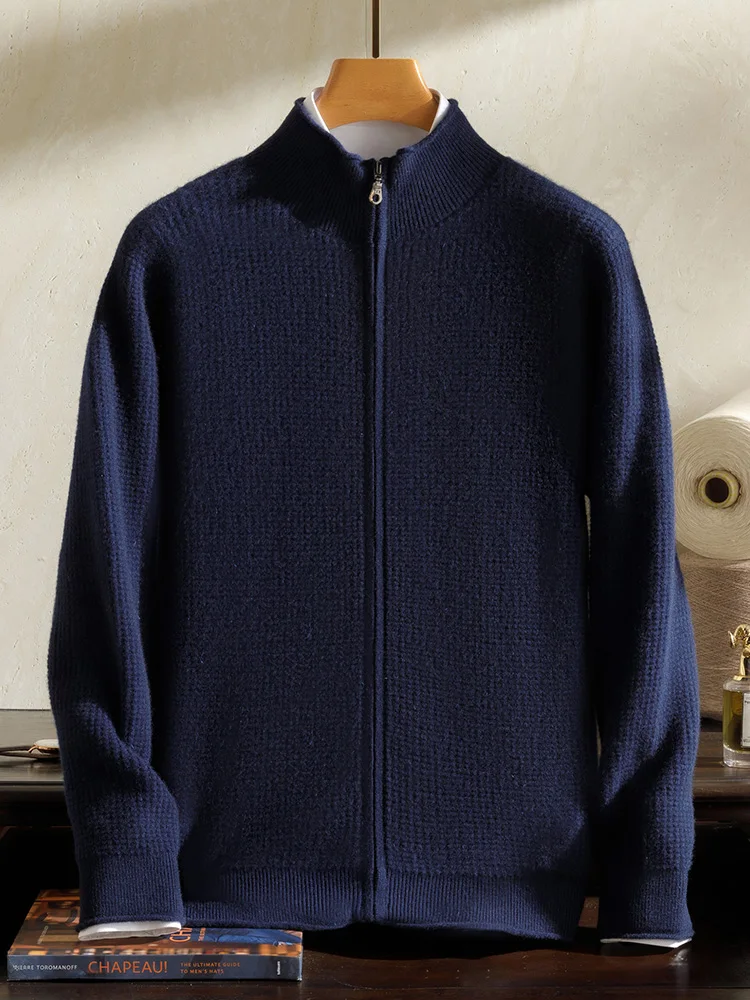 

Curled half turtleneck 100% pure cashmere sweater men's autumn and winter knitted thickened warm stand-up collar sweater jacket