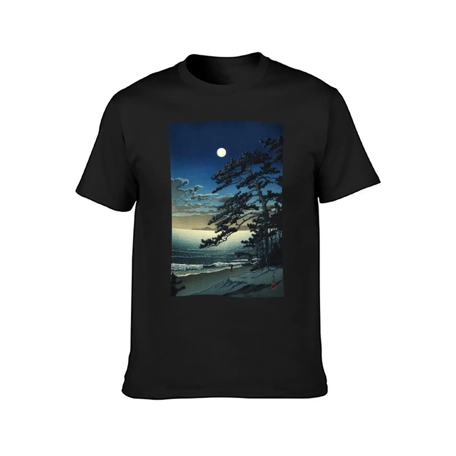 Moon over Ninomiya Beach by Kawase Hasui T-Shirt plus size clothes rapper graphic tees Short sleeve tee tee shirts for men