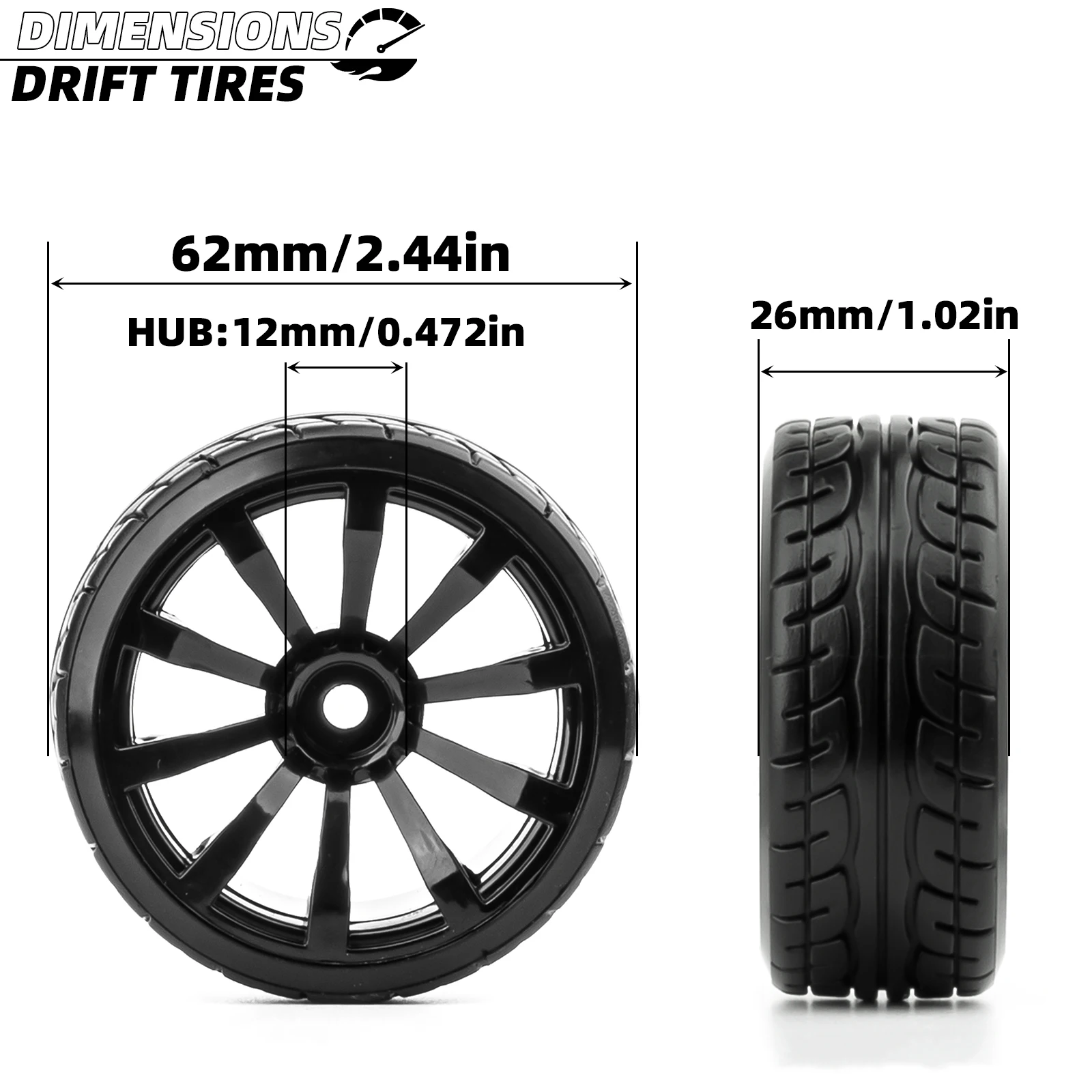 1/10 RC الانجراف على الطريق عجلات الإطارات الصلبة نمط ل 1/10 Traxxas D4 HSP HPI ساكورا TT01 Tamiya الانجراف RC سيارة الانجراف الإطارات الصلبة