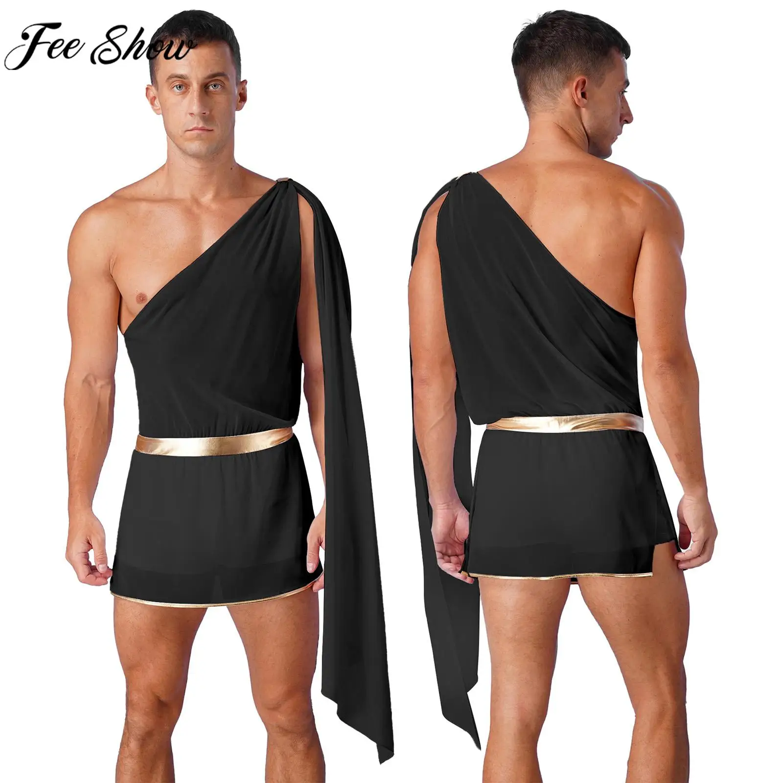 Men Halloween Carnival Ancient Greek Roman God Cupid Mr.Toga Cosplay Costume One Shoulder Robe Leotard Dress for Theme Party