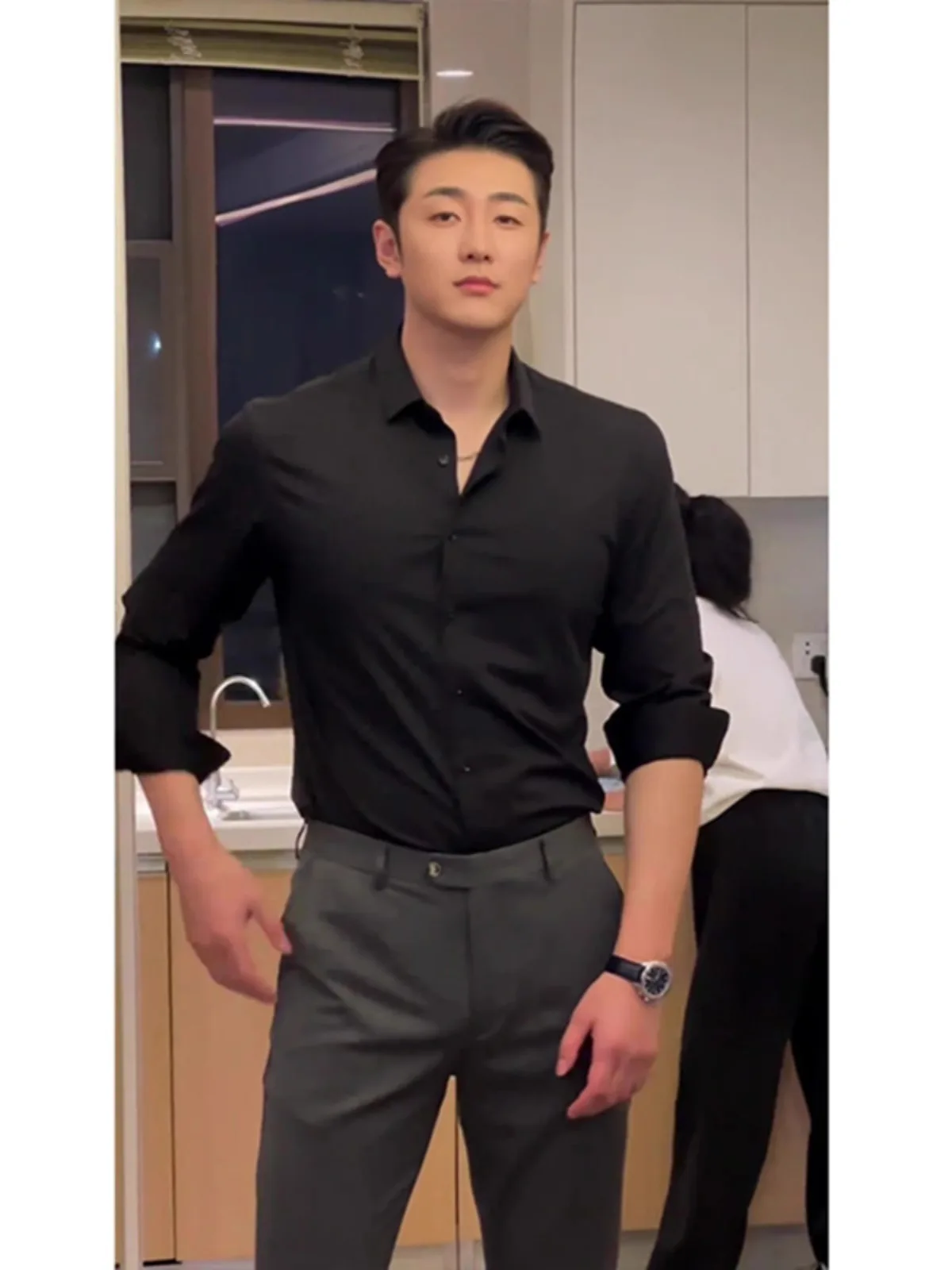 Elegant Black Long Sleeve Shirt for Men Casual Yet Stylish Inner Wear Suit Jacket Mature And Stable Fashion Trend Youth 