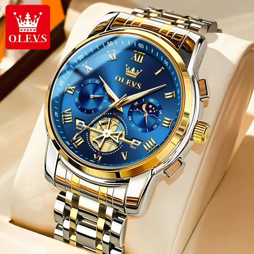 OLEVS 2859 Men Watch Roman Scale Multi-function Chronograph Luxury Wristwatch for Man Original Quartz Watches