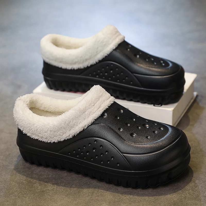 

Thick Sole chef shoes Outside Men waterproof slippers men Winter Household Warm Fluffy Slippers Plush Cotton Shoes male